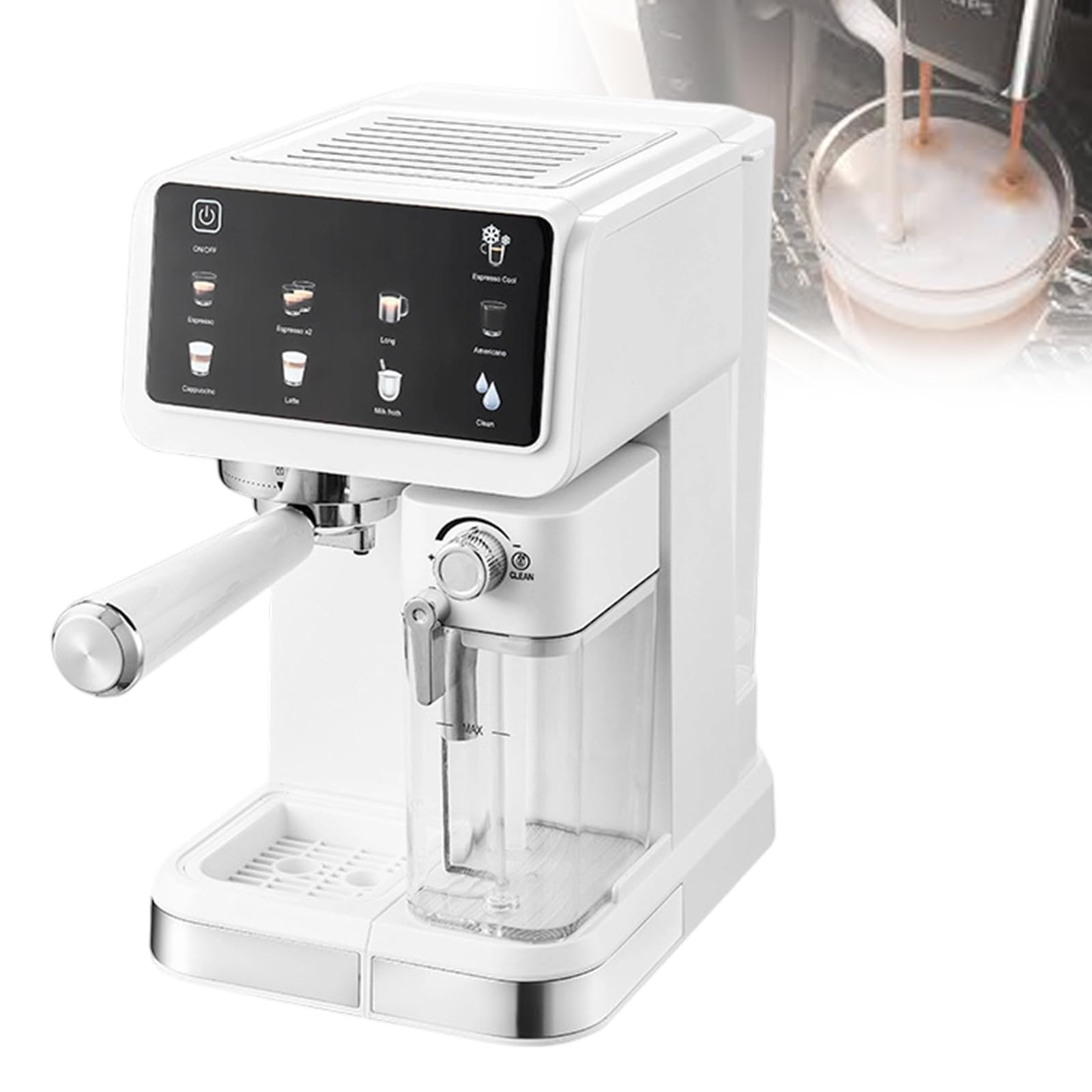 Xjymposium Semi-Automatic Espresso Machine, 20 Bar Semi Automatic Touch Panel 1.5l Water Tank 500ml Milk Tank Cappuccino Latte Mode Milk Frother White