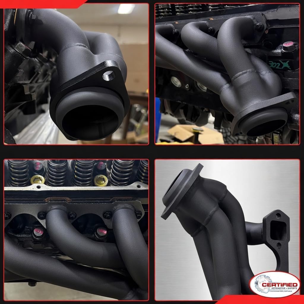 Black Thermal Barrier Coated Shorty Headers for 1979-1993 Ford Mustang 5.0 302 V8 Engine Fox Body GT LX Exhaust Manifold Replacement Direct Bolt On Includes Copper Gaskets Hardware OEM Style Foxbody