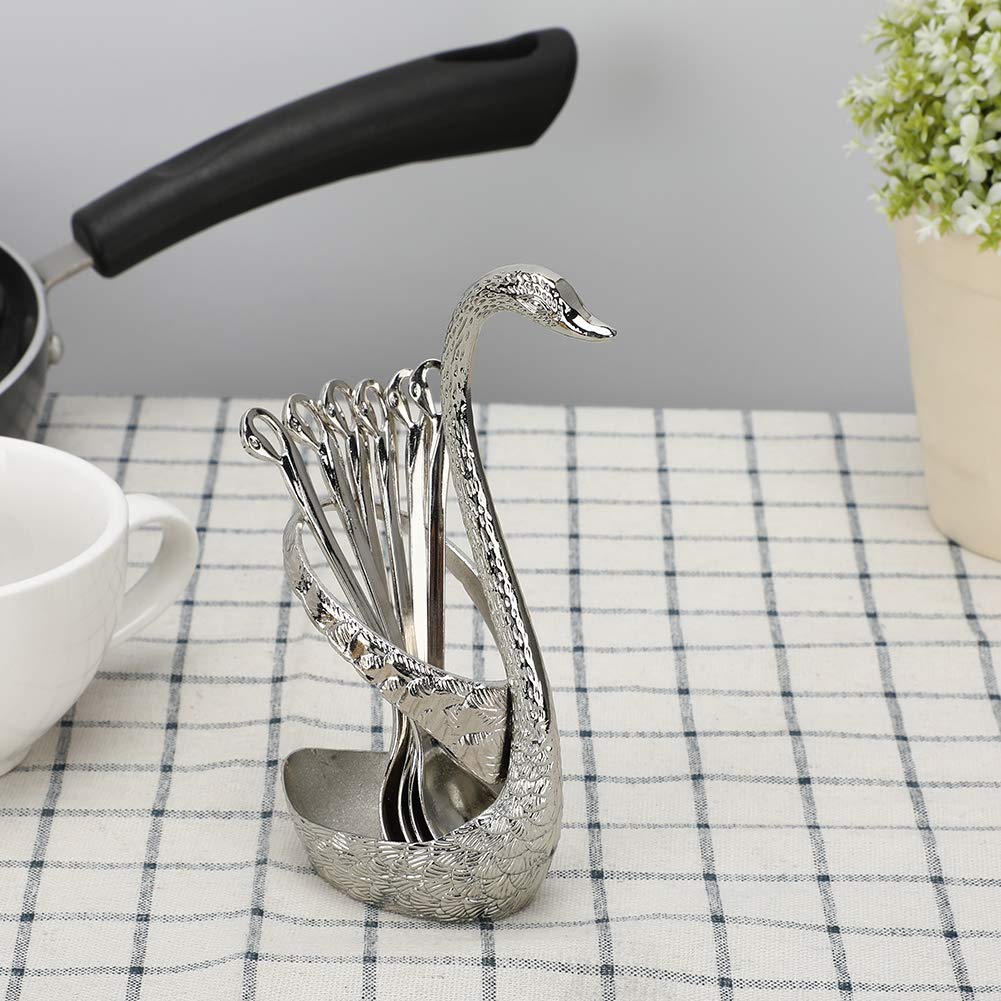 Alvinlite Porta Cucchiaio A Forma Di Cigno In Acciaio Inox - Forma Cuore, Lucido - 3