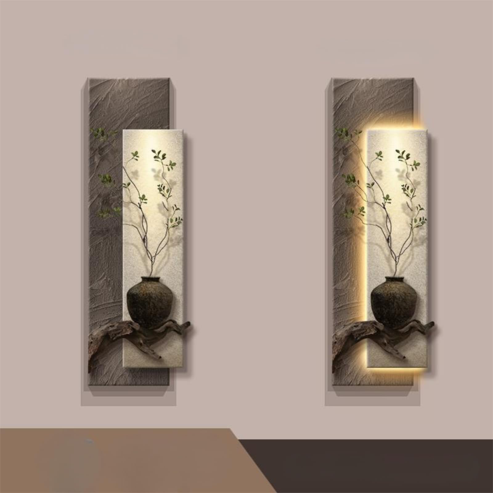 3D Sandstone Wall Art with LED Light, Wabi-Sabi Wall Decor Painting