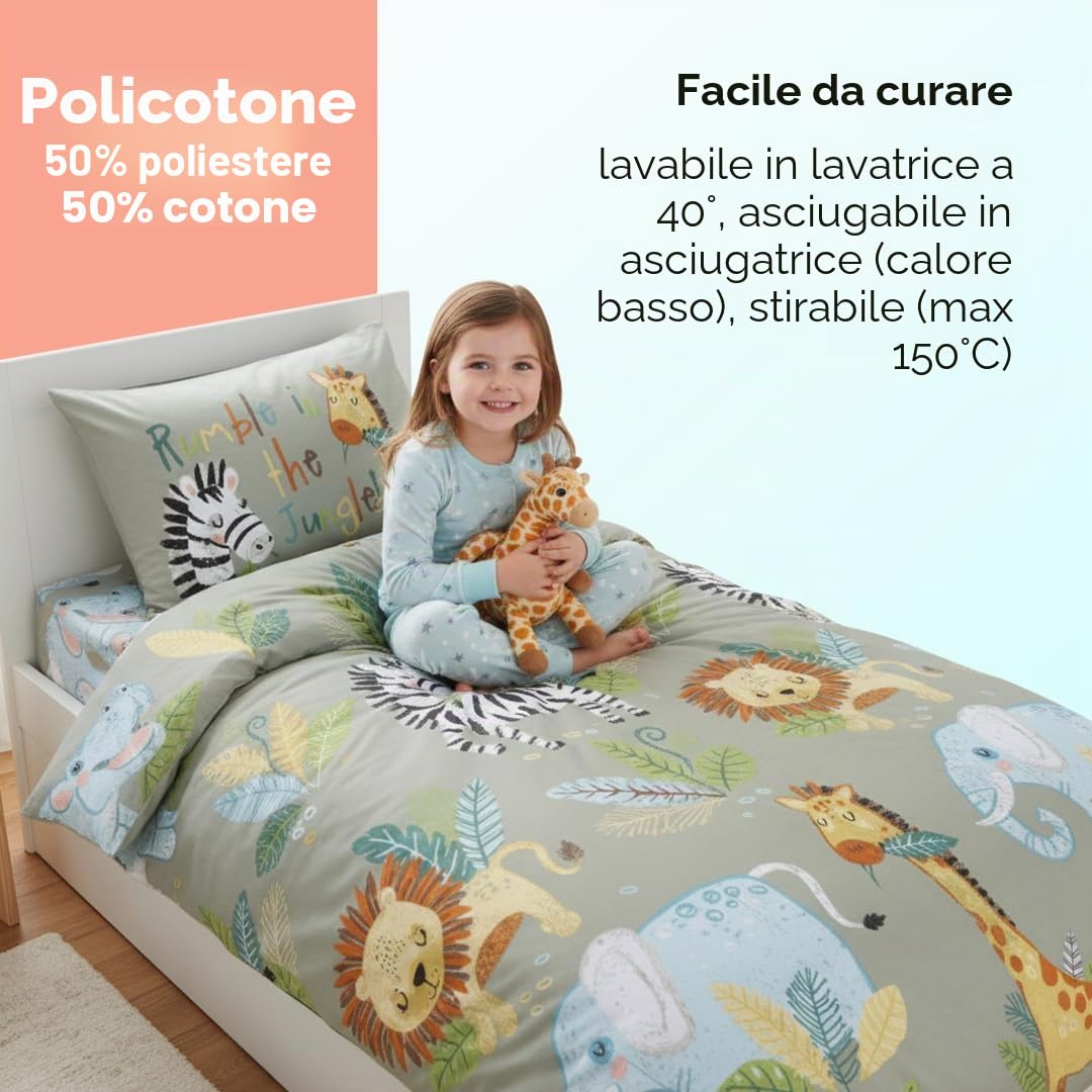 Rapport Home Rumble In The Jungle - Set copripiumino per bambini, per letto singolo, colore: Verde