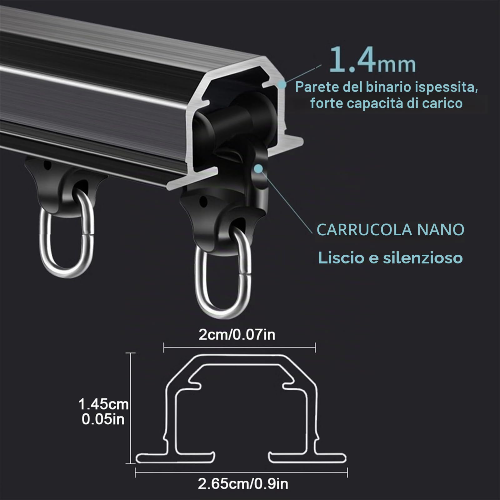 Binario Per Tende Nascosto A Soffitto, Bastone Da Tenda In Alluminio Da Incasso, Asta Per Tende Per Impieghi Gravosi Con Rulli Lisci, 100-600 Cm, Nero(Black,130cm/4.3ft)