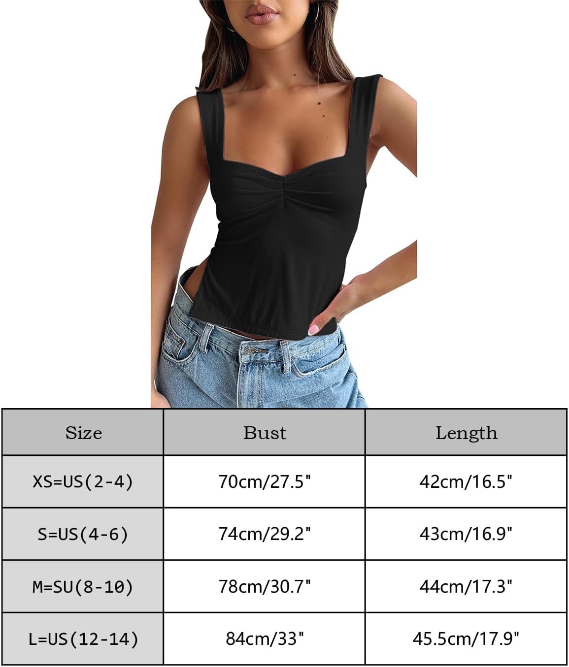 BAIGRAM Women’s Sleeveless Slim Crop Tank Top Sexy Pleated Bustier Sweetheart Neck Strappy Slits Cropped Vest Cami - Image 6