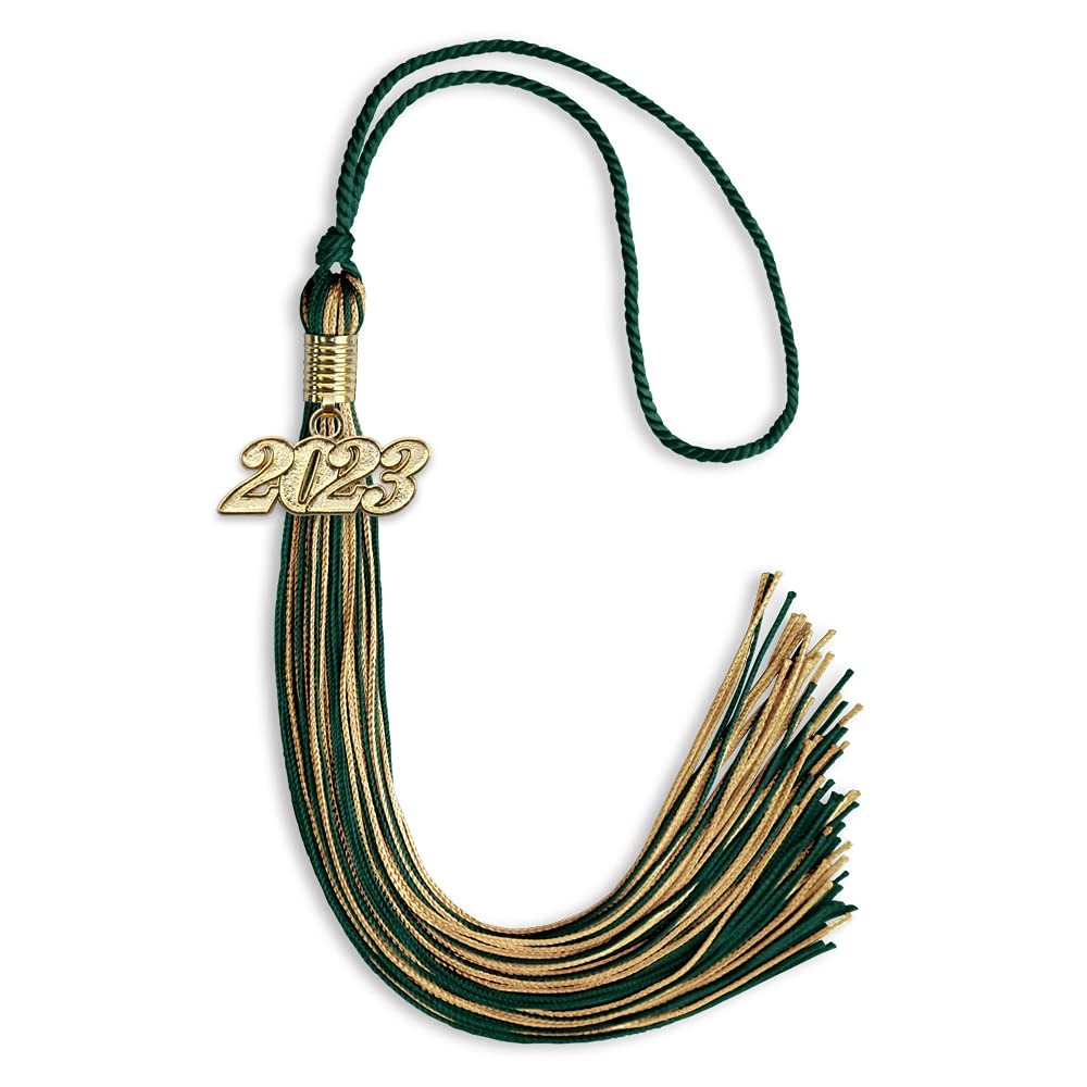 Endea Graduation Mixed Double Color Tassel with Gold Date Drop (Hunter Green/Antique Gold, 2023)