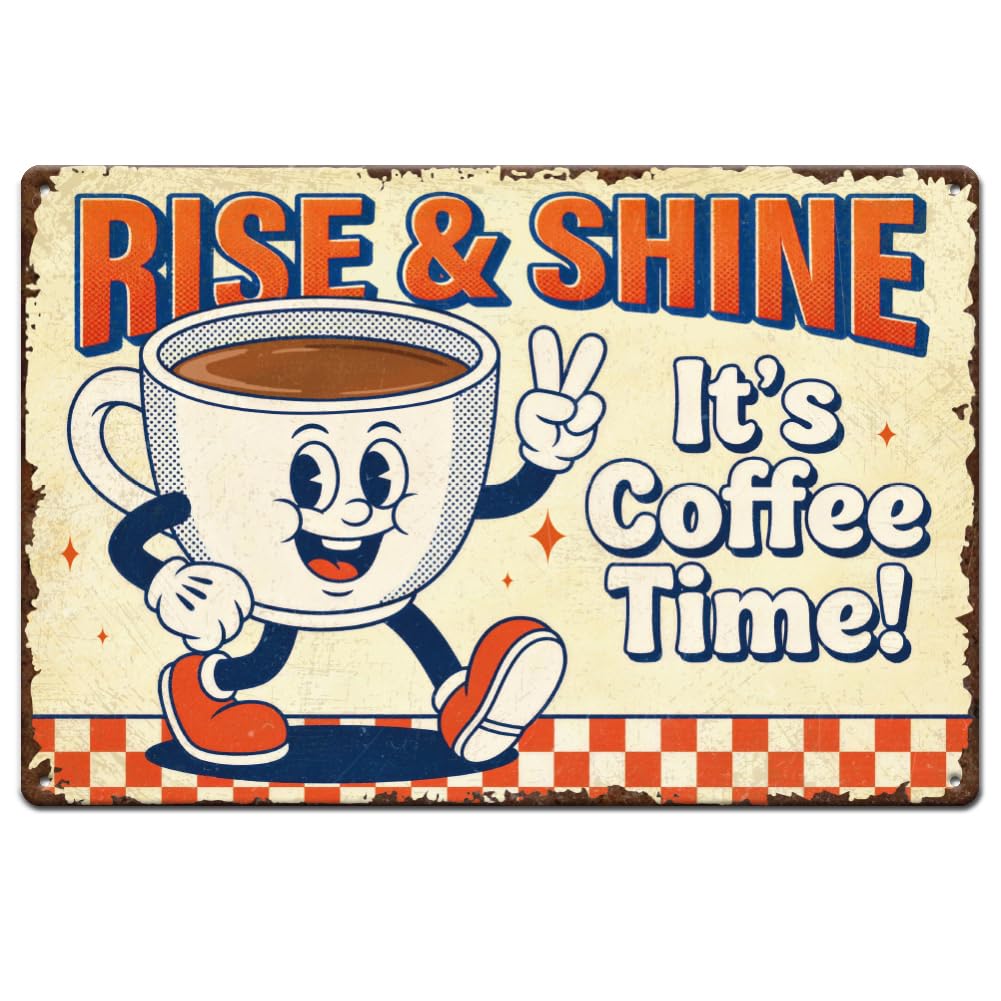 SUPERDANT 1Pc Metal Signs Coffee Decor Coffee Time Tin Signs Retro Wall Art Metal Sign for Home Cafe Bar Corner Indoor Outdoor Kitchen Patio Man Cave She Shed Gifts 30x20cm
