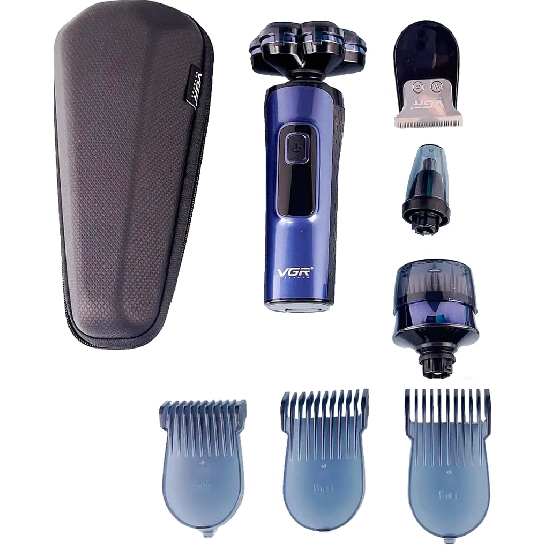 VGR V-386 Electric Shaver held in hand, showing the main rotary shaver head.
