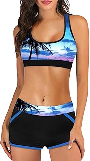 Traje de baño deportivo para mujer, bañador dividido de dos piezas sin mangas y pantalones cortos de color mehacolor bloque cintura alta transpirable elástico