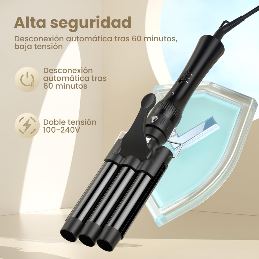 ELEHOT-Store 5 en 1 rizador de pelo con control de temperatura de 3 cabezales (180-210 ℃), rizador de pelo de cerámica de 10-32mm, iones negativos, guantes antiquemaduras, 2 clips