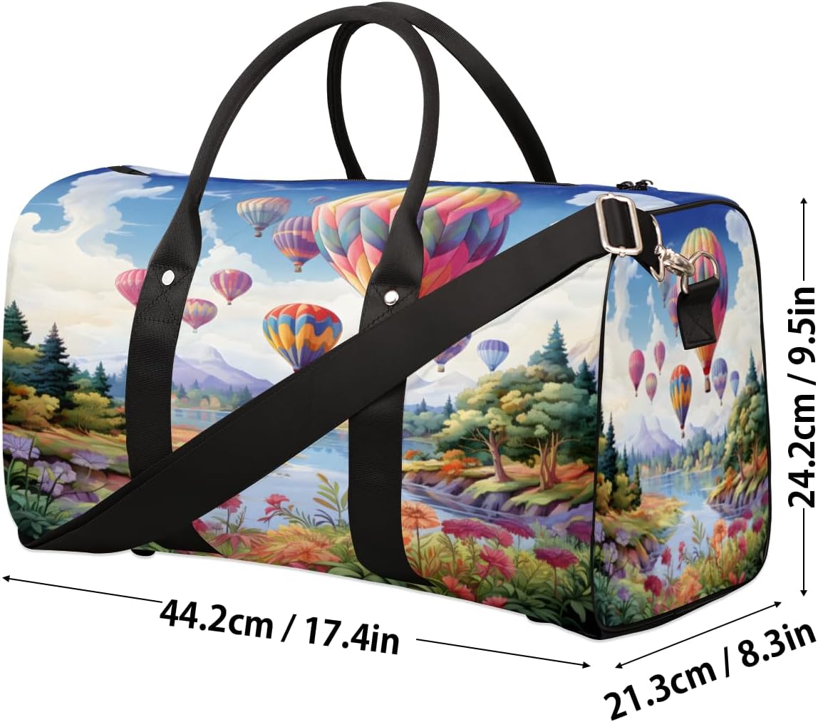 Hot Air Balloon Flower Landscape Travel Duffel Bag for Women Men Large Capacity Overnight Weekender Bags for Lightweight Waterproof Sport Gym Bag for Workout Yoga Swim