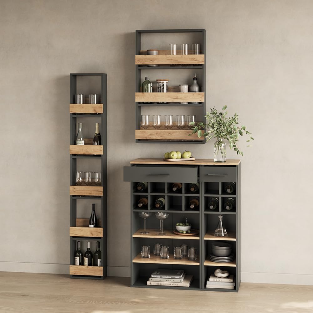 Livinity Estante para Copas de Vino Regusa, Oro Power Roble/Antracita, 30 x 180 cm