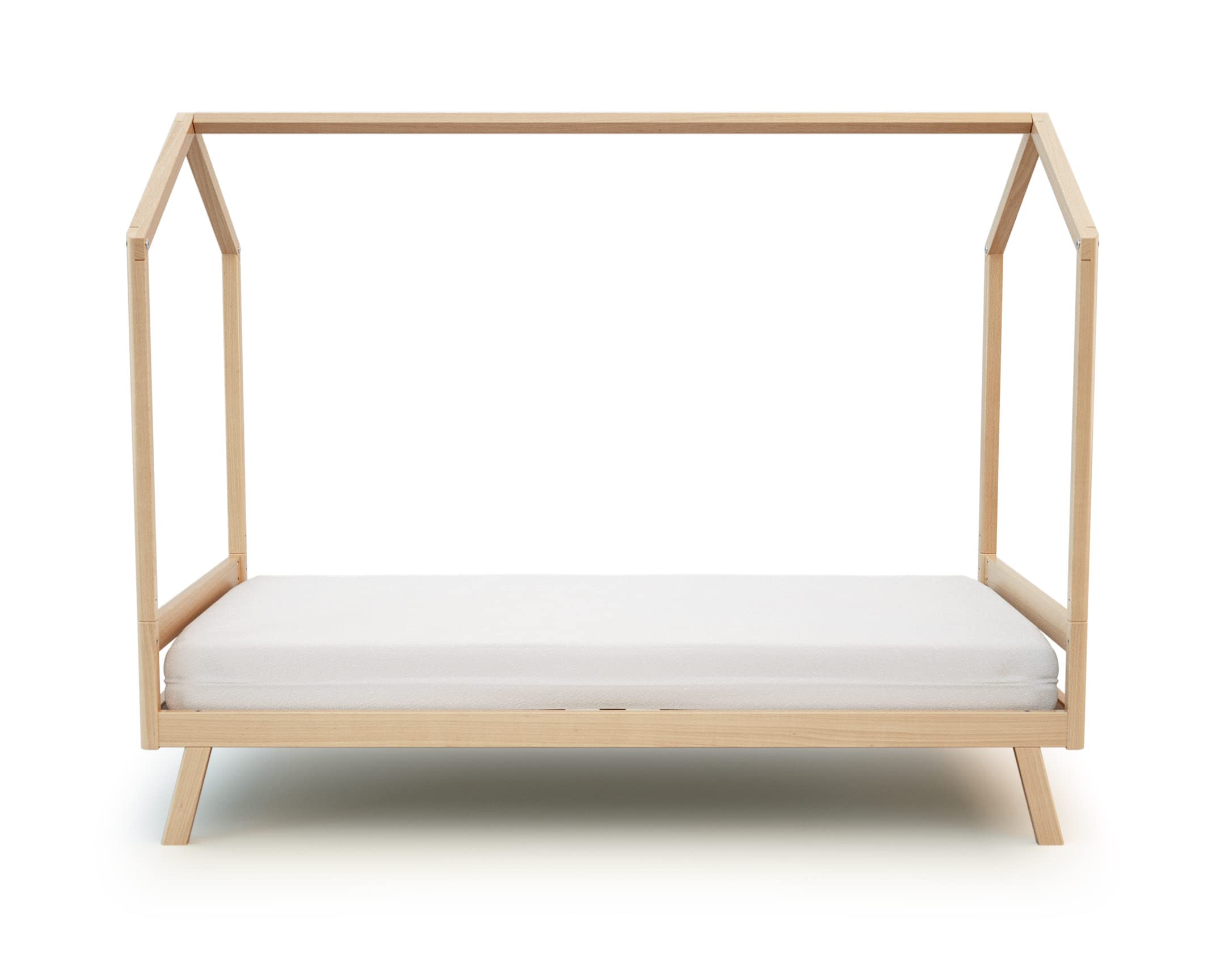 AT4 - Lit cabane bébé évolutif en bois CONFORT Hêtre Verni 70 x 140 cm|146 x 74,5 x 162,5 cm | Lit transformable junior | Sommier réglable 3 hauteurs | 100% hêtre massif