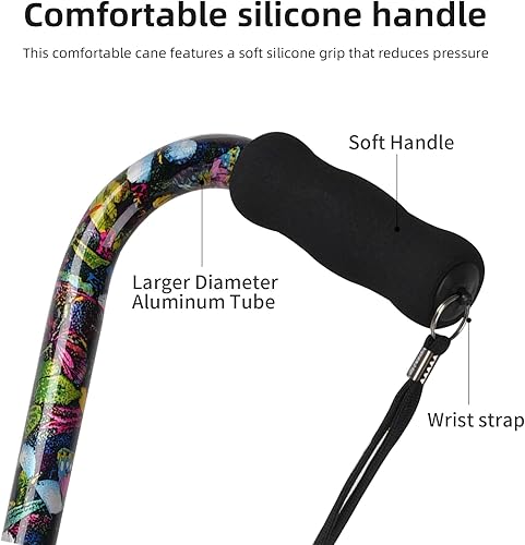 Miniatura 6 de Bastón de caminar para mujeres y hombres, bastón plegable con 4 puntas base para mayor estabilidad y equilibrio, bastón de aluminio ajustable para