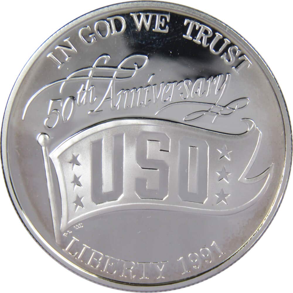 USO 50th Anniversary Commemorative 1991 S 90% Silver Dollar Proof