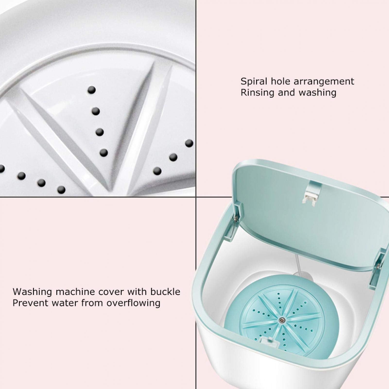 Mini Lavatrice, Lavatrice da Tavolo Portatile a Basso consumo energetico da 3,8 Litri Lavatrice per Biancheria Intima con Spinner per Appartamenti da Viaggio a casa Dormitori alimentati Tramite USB