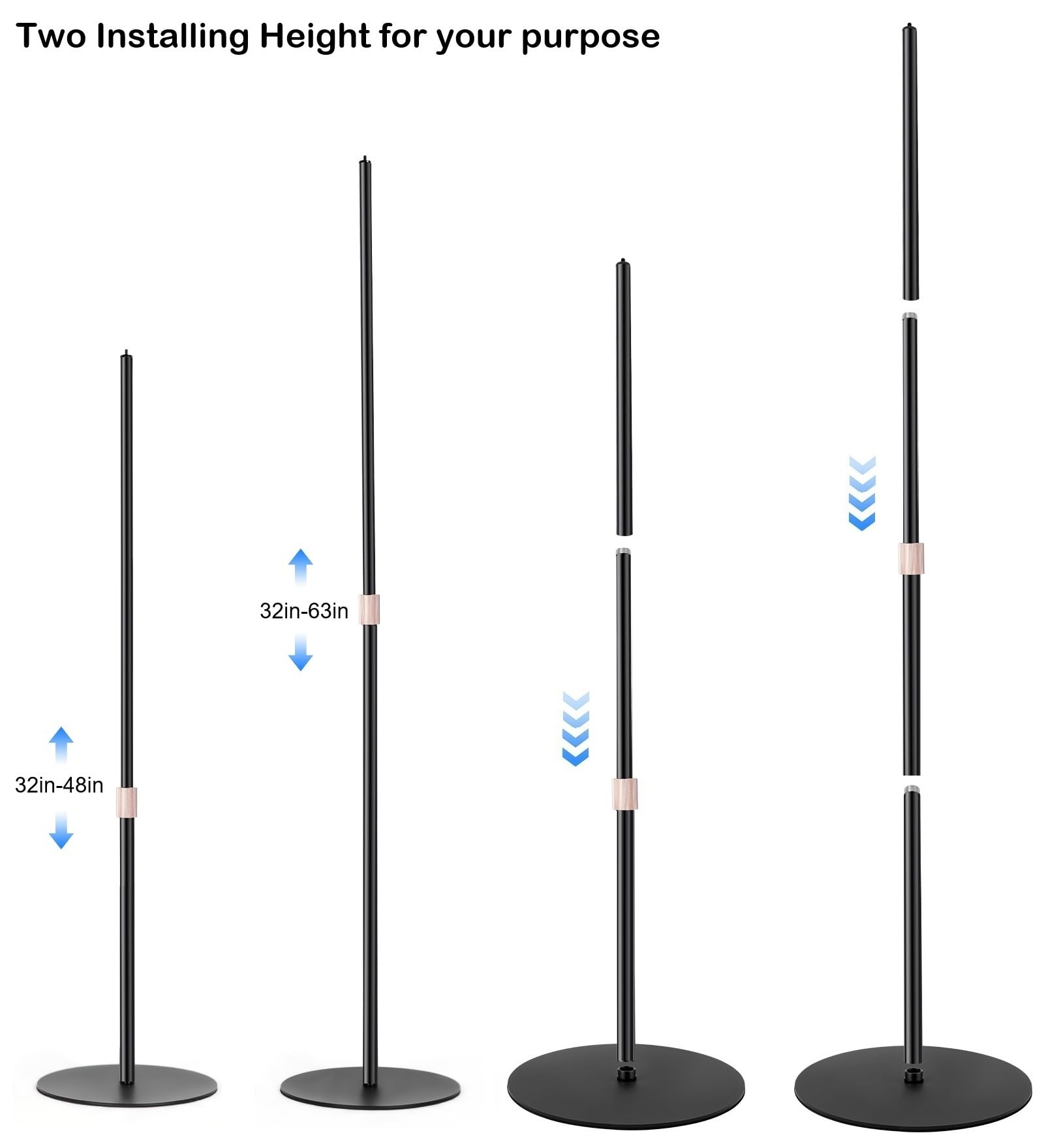 Soporte de piso para micrófono, soporte telescópico de 160 cm para micrófono HyperX Razer Fifine Blue Yeti con clip de micrófono, rosca de 1/4 y adaptador de 3/8 5/8, filtro pop y clips de cable para