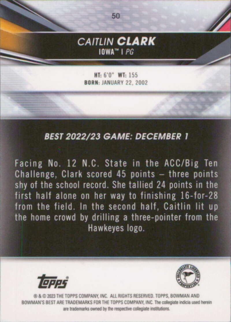 2022-23 Bowman University Best #50 Caitlin Clark Iowa Basketball Card - Sportscard Superstore