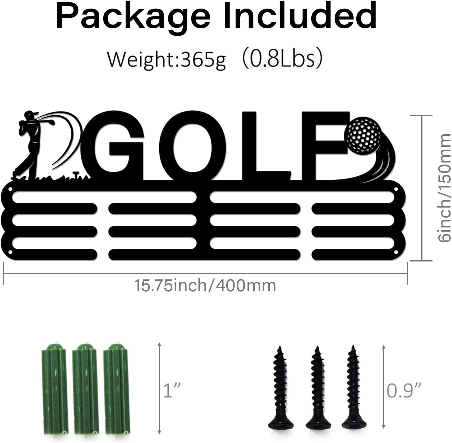 SUPERDANT Golf Medal Hanger Golfing Medals Holder Personalised Award Black Metal Rack Wall Mount Sports Hanging Iron Hangers Hooks Gifts for Athletes Players 15.75x6in