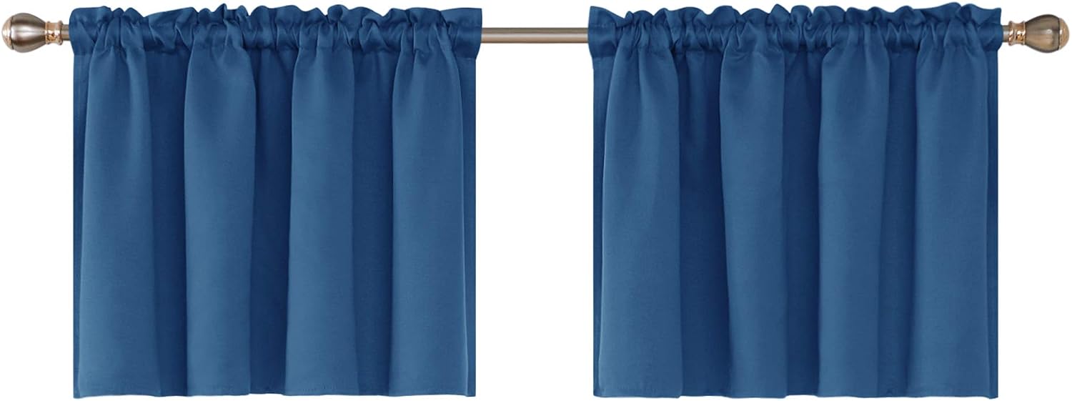 Deconovo Embossed Blackout Curtain Valances Light Blocking Valance Kitchen Window Valance for Bathroom Window Dark Blue 52x24 Inch 2 Panels