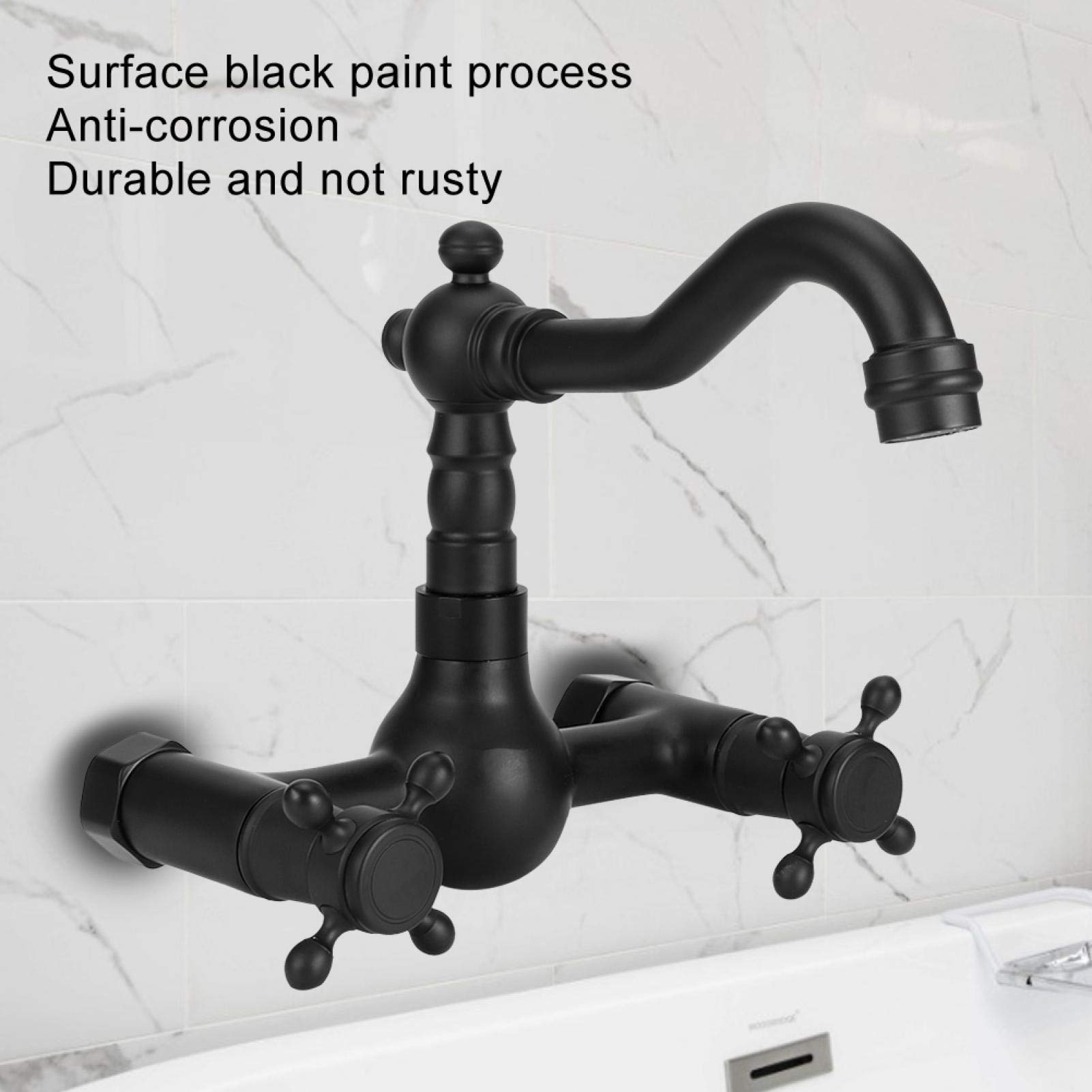 Rubinetto a Parete Rubinetto da Cucina In Rame Rubinetto per Vasca Rubinetto a Doppia Maniglia Miscelatore per Acqua Calda e Fredda Rubinetto Girevole a 360° per Cucina Bagno(2)