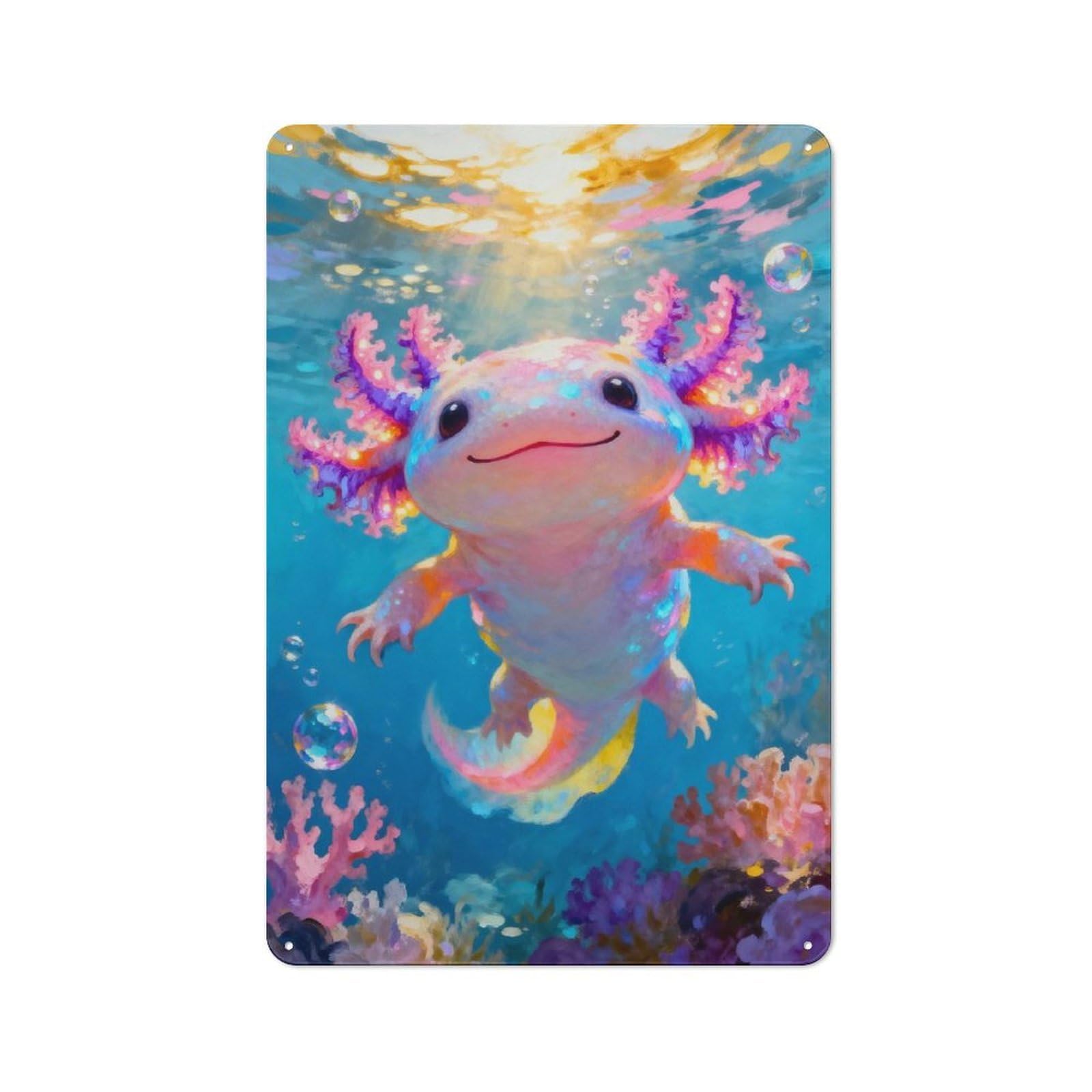 Junmoney Style-16 Rustic Tin Sign 30X20cm Featuring Cute Axolotl Underwater For Café Or Home Bar, Gift Idea At Christmas For Hospitality Decor Collectors
