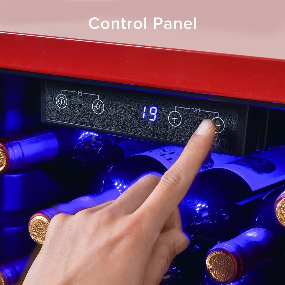 Wine Cooler Countertop Freestanding Wine Cellars Compressor System Champagne Chiller Digital Temperature Control UV-Protective Finish Max Load 24 Standard Bottle for Bar Living Room (Red) (Red)