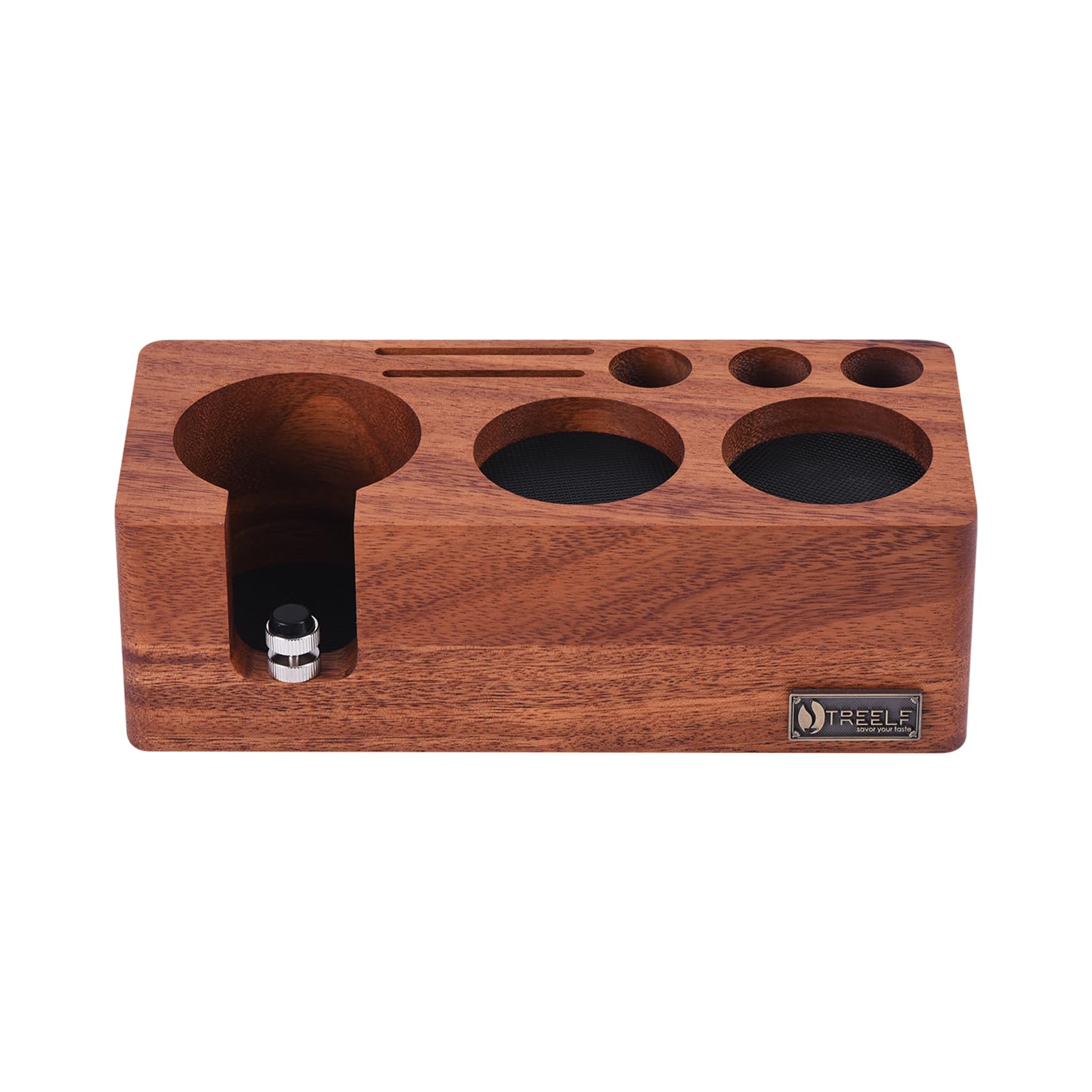 LingTing ​Estación de Prenado Espresso 51/54MM en Nogal Macizo - Base Anti-Presión para Cafetera Profesional, Organizador de Encimera con Soporte para Tamper