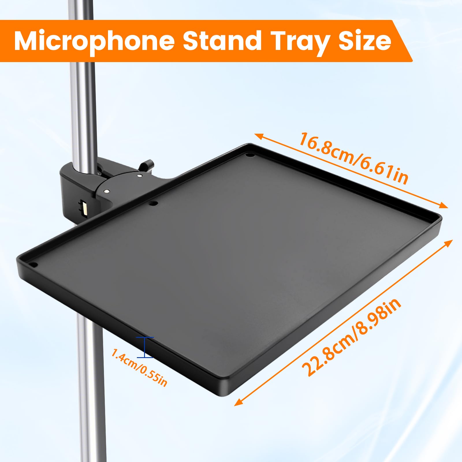 Mic Stand Tray & Clamp On Shelf, Heavy Duty Adjustable Clamp Shelf,Tripod Tray for Music Sheets Streaming Gear, TV Cart - Image 4