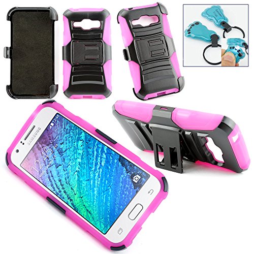 Customerfirst - Galaxy J1 Case, Samsung Galaxy J1 Case, Combo Rugged Shell Cover Holster with Built-in Kickstand and Holster Locking Belt Clip - Includes Key Chain Flash Light (HOLSTER HOT PINK)