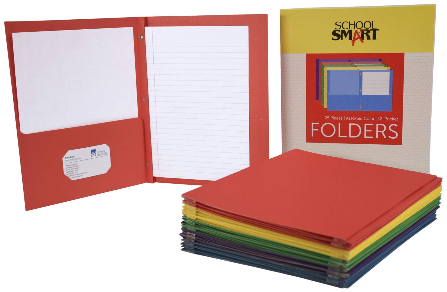 L'école Smart Heavy Duty en similicuir Pocket Folder – 9 1/2 x 11 3/4 en – Lot de 25 – Couleurs assorties