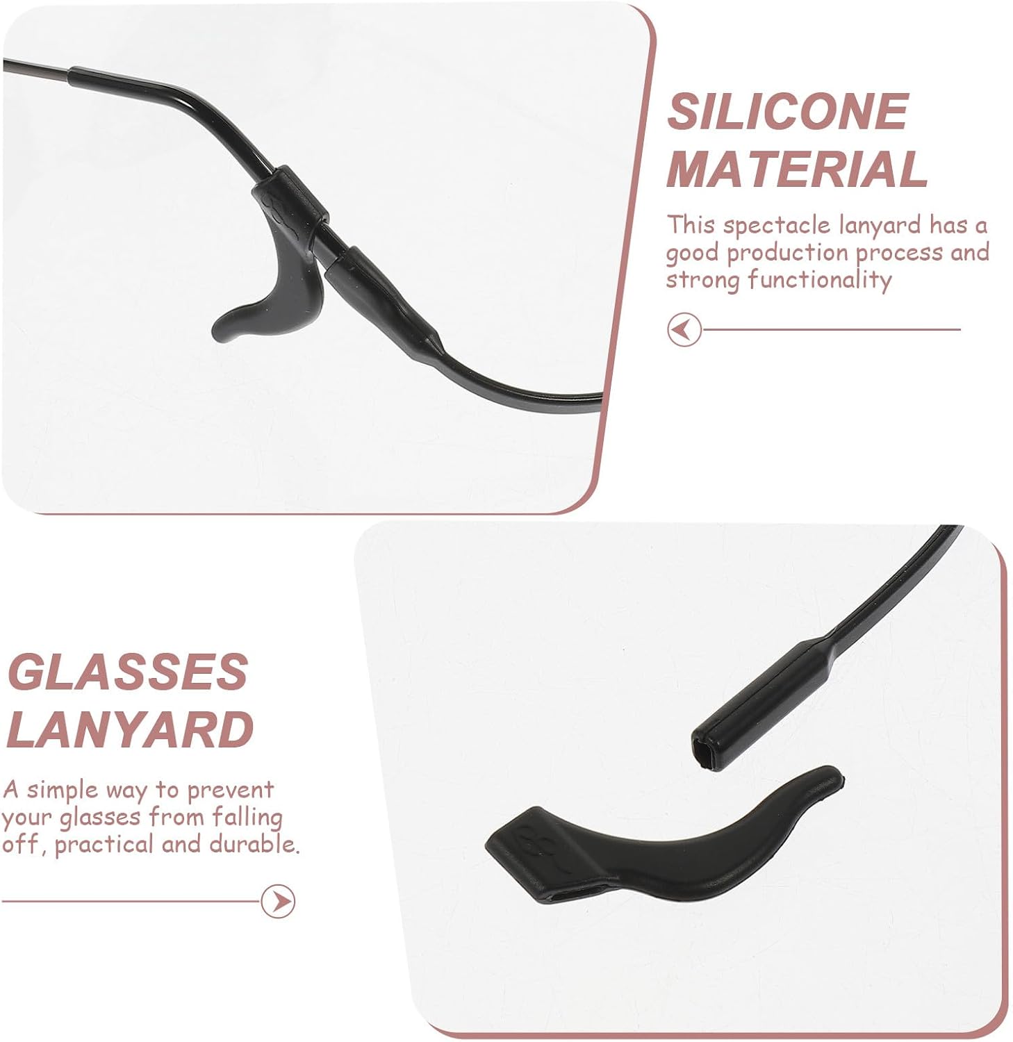 6pcs Black Silicone Nonslip Glasses Rope and Ear Grips Set, Anti-skid Eyewear Retainer for Secure Fit, Lightweight Eyeglass Temple Covers Suitable for Daily Use and Sports