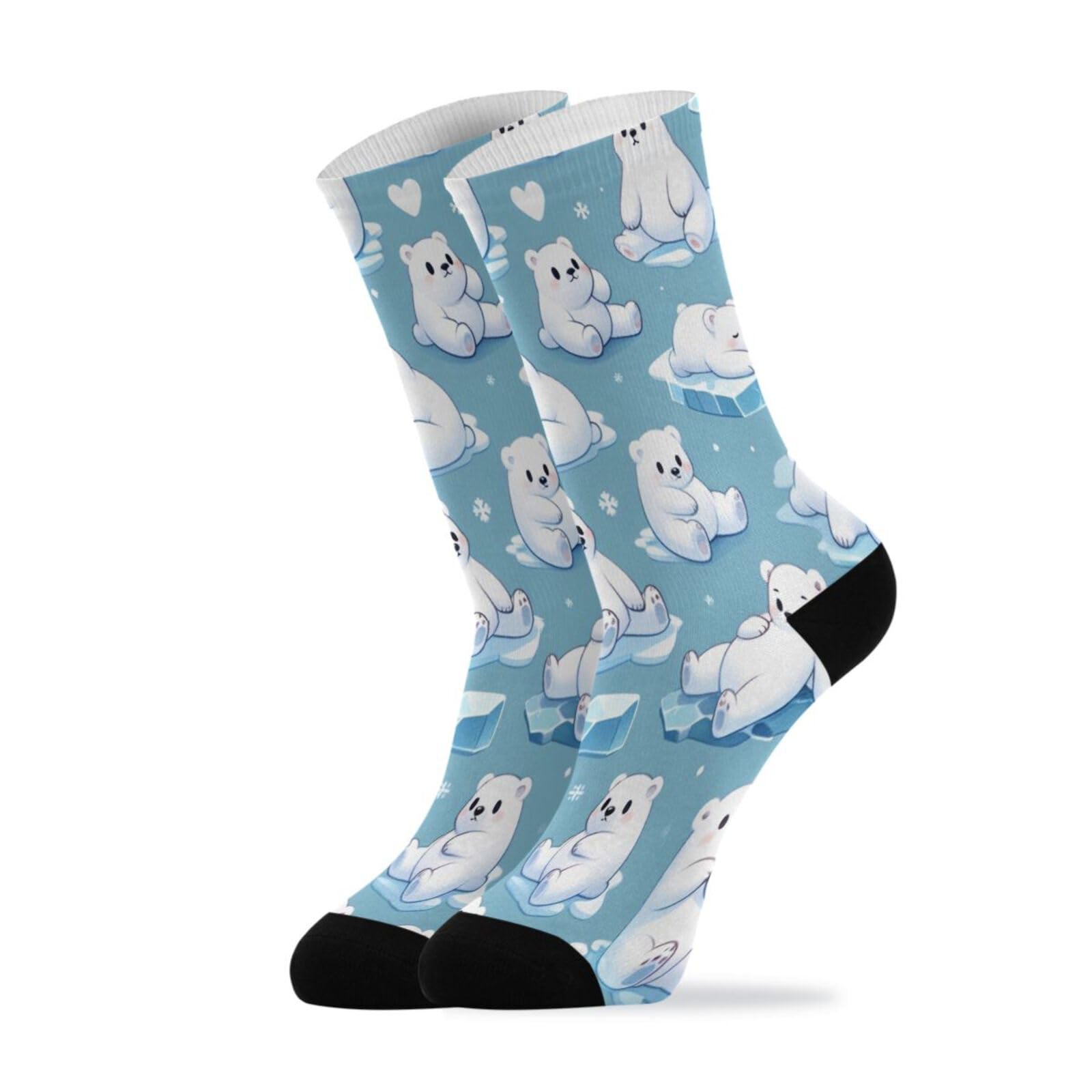 Bulletgxll Cute Polar Bears Women's Men's Crew Socks, Soft Breathable Athletic Socks for Running Cycling Sports, 1 Pairs