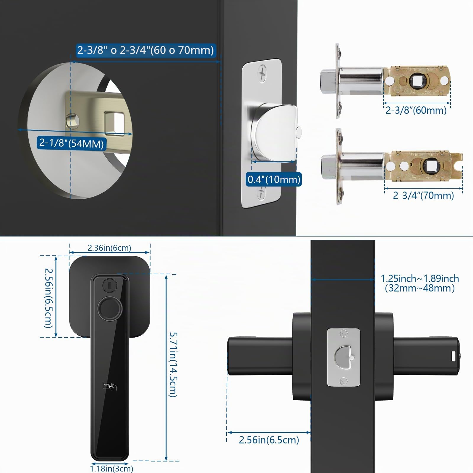 FITNATE Cerradura inteligente de puerta con huella dactilar, palanca de entrada sin llave con aplicación, tarjeta IC, código, llave y desbloqueo biométrico para dormitorio, hogar, hotel, oficina