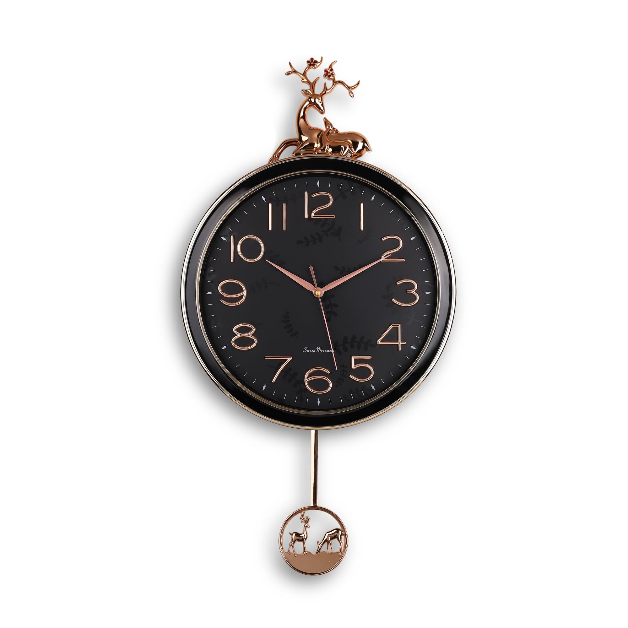 Amazon Brand - Umi Silent Stylish Latest Decorative Home Decor Designer Reindeer Pendulum Wall Clock lolak Big Wall Clock for Living Room Bedroom Home Wall Decoration Gift UC-2842 (Black)
