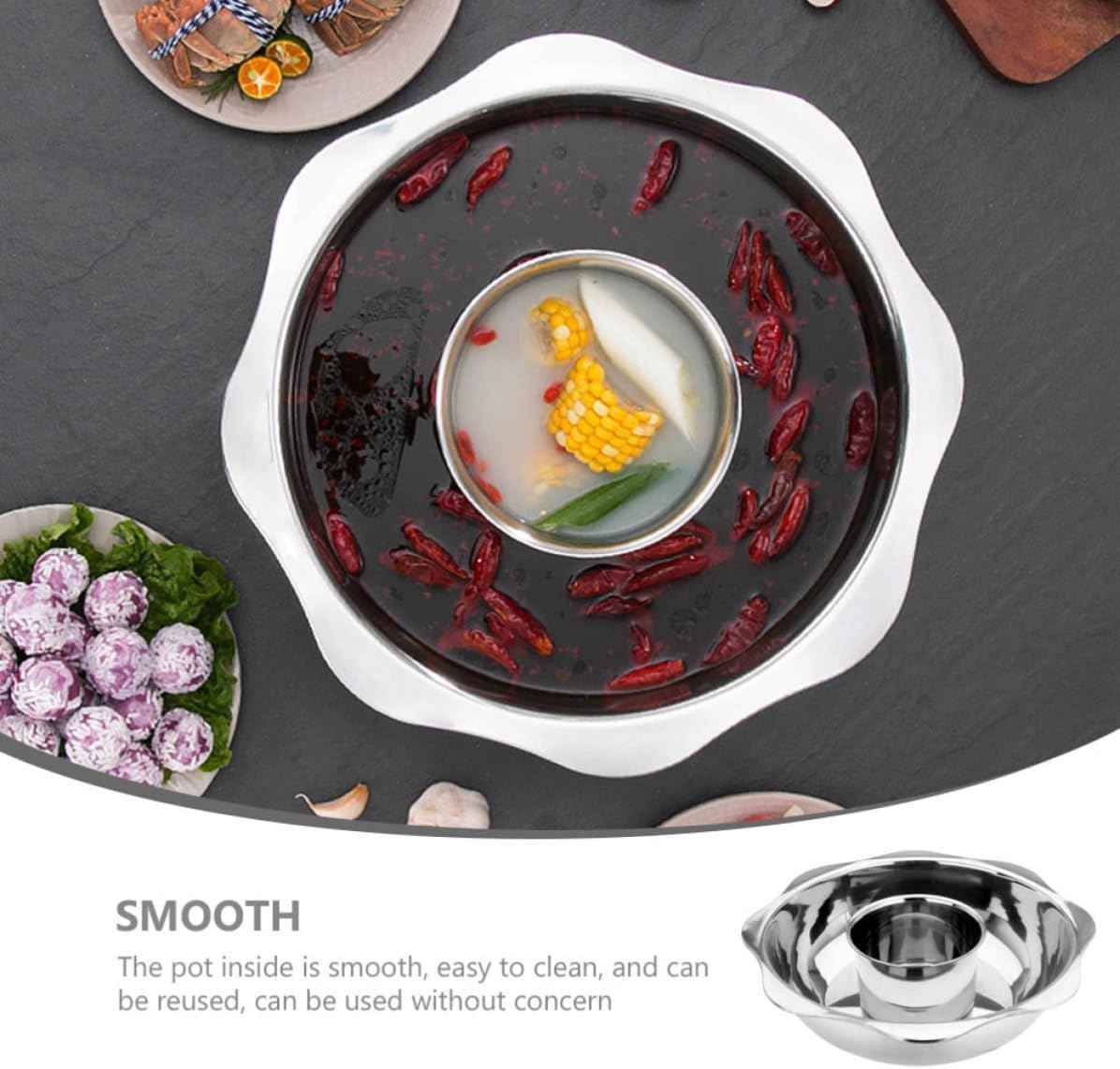 Ipetboom Stainless Steel Two-flavor Hot Pot with Divider, Practical Traditional Chinese Cooking Pot for Family and Friends Gatherings, Easy to Clean with Even Heating and Smooth