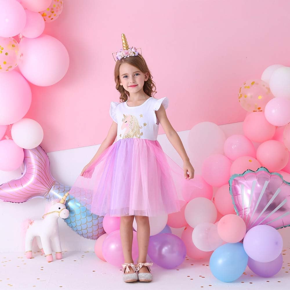 DXTON Toddler Girl Summer Short Sleeve Tutu Party Wedding Birthday Dresses - Image 3