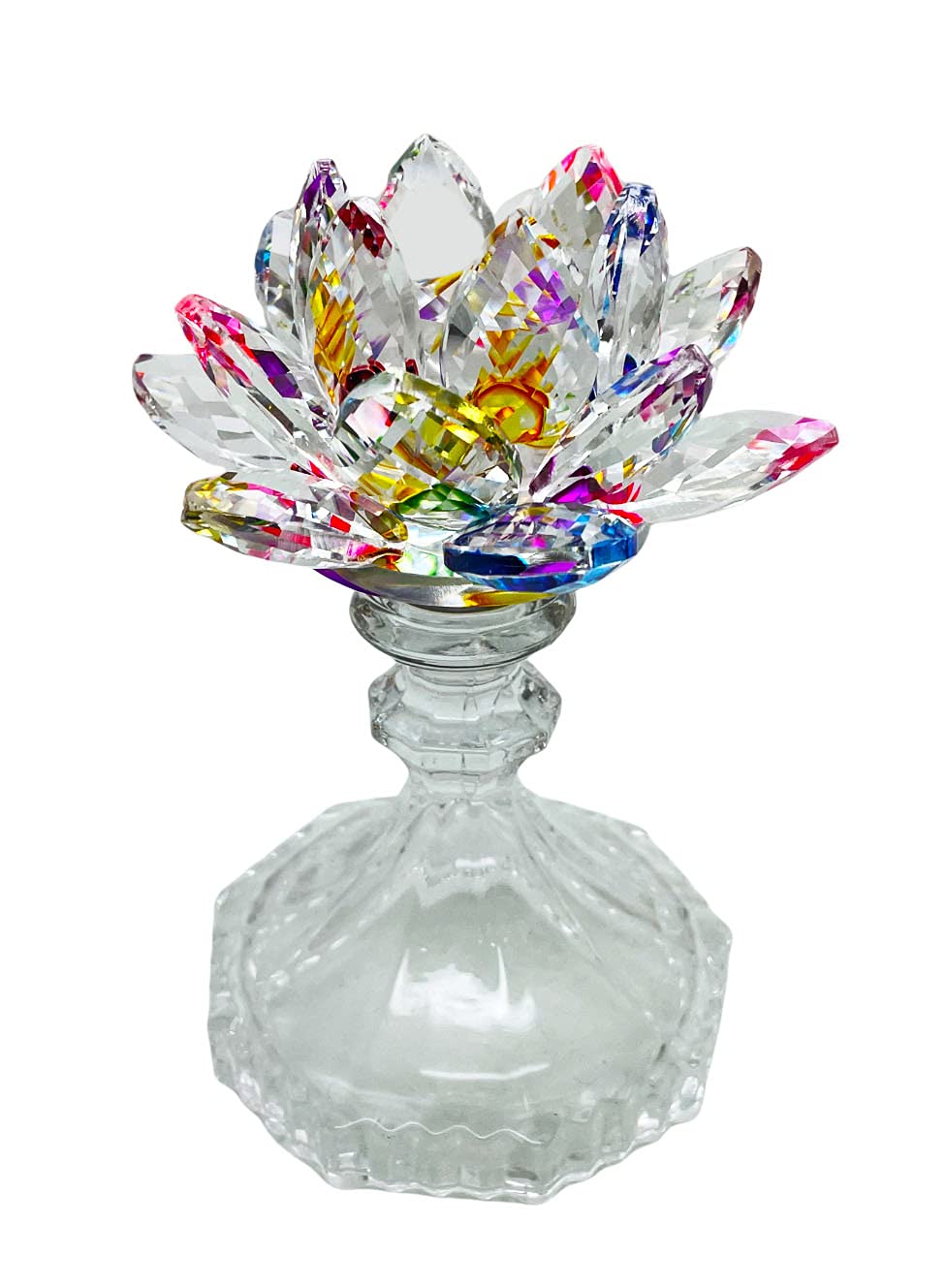 Natchcart Fengshui Multicolor Crystal Lotus with Manual Rotating Stand for Office Decor, Home Decoration (FS-2618)