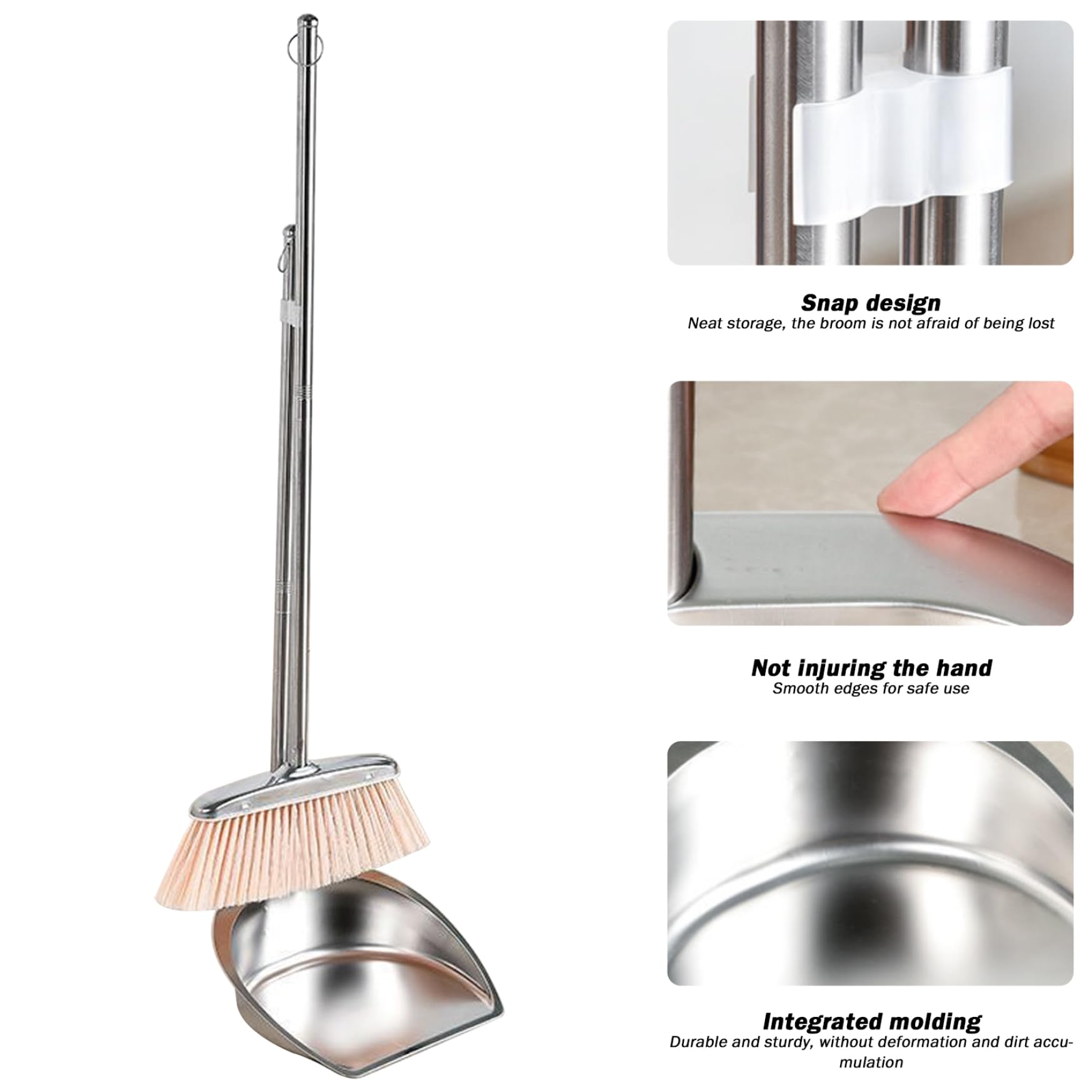 NIDONE Recogedor De Gran Tamaño para Trabajo Pesado con Mango Largo, Recogedor De Metal Y Cepillo Recogedor De Acero Inoxidable Recogedor Vertical De Pie, para Limpieza del Hogar En Interiores - L