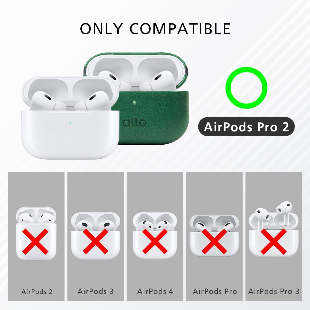 alto Italian Leather Case Cover Compatible AirPods Pro 2nd Generation 2022 Women Men Protective Hard Shell Supports Wireless Charging LED Visible (Forest Green, AirPods Pro 2)