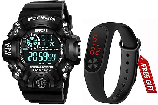 Acnos Brand - A Digital Watch with M2 Shockproof Multi-Functional Automatic 2 Color Army Strap Waterproof Digital Sports Watch for Mens Kids Watch for Boys - Watch for Men Pack of 2