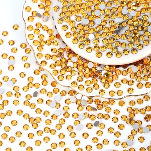 Image of 10000PCS Gold Yellow Rhinestones Bulk, Flat Back Crystal Glass Stone Round Gems,SS20, 4.6-4.8mm