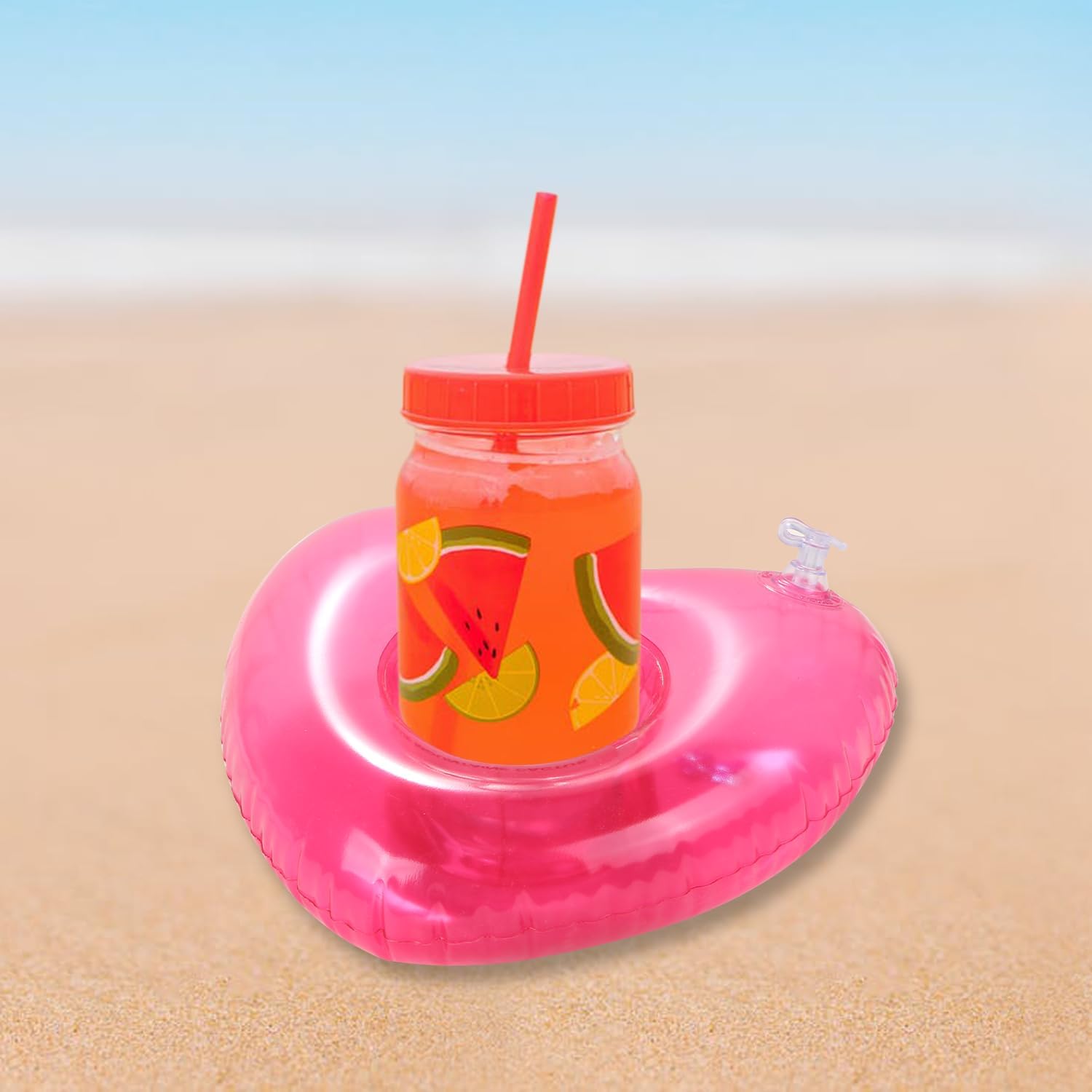 6 Pack Inflatable Pink Heart Drink Holder, LIYDE Drink Floaties Floating Drink Holder for Swimming Pool Drink Holder for Pool Party Decorations Pool Accessories for Adults