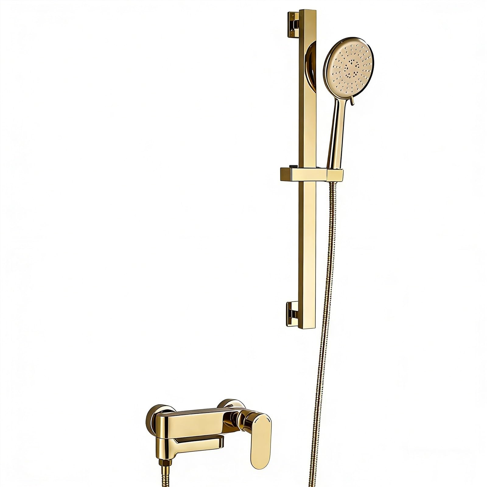 Colonna Doccia con Miscelatore Oro Rotante 2 Modalità di Flusso D'acqua Supporto Saliscendi Doccia Regolabile con Doccino per Bagni Domestici e Spazi Commerciali