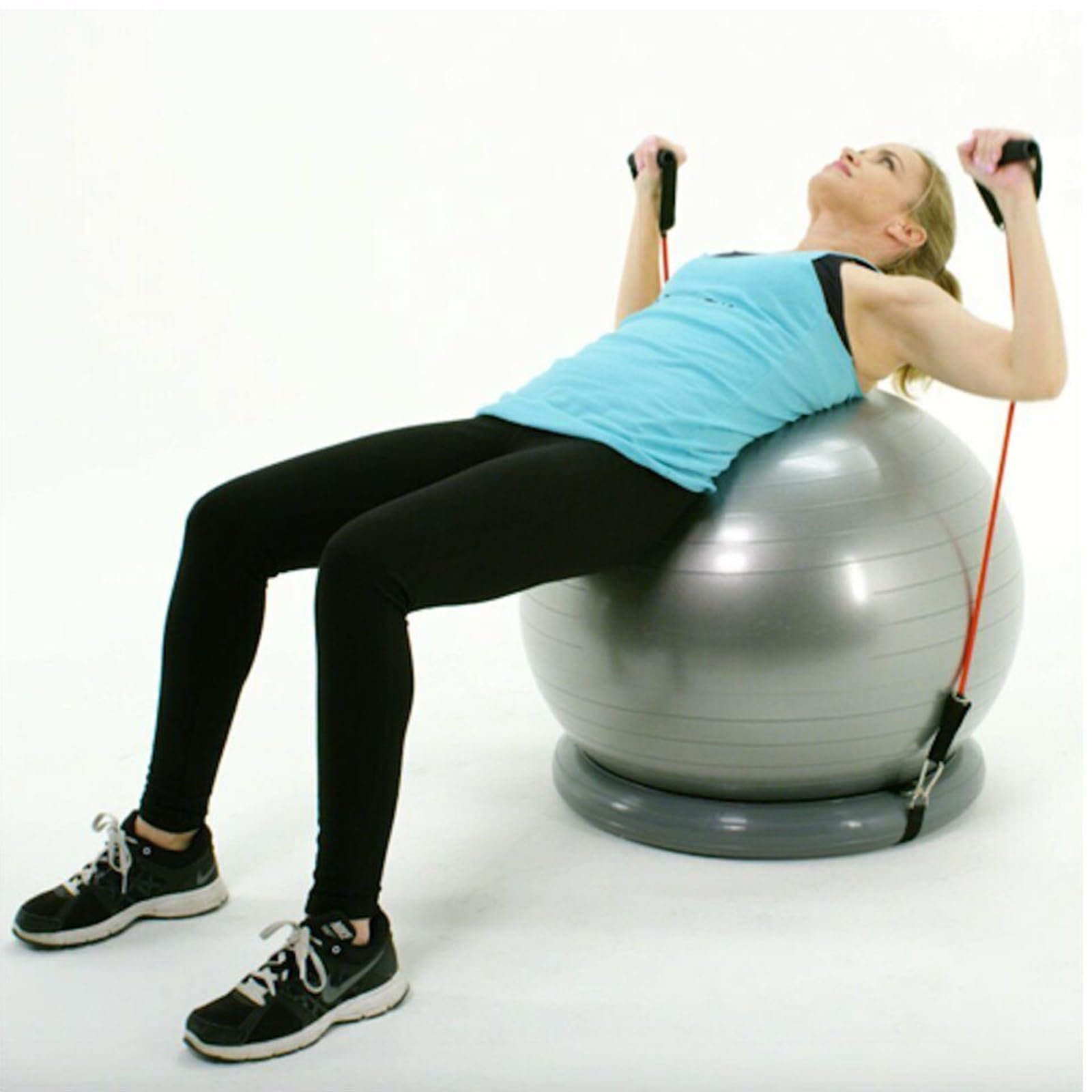 RENLXFI Backless Balance Ball Chair Exercise Stability, 21 25 29 Inch Pregnancy Labor Medicine Ball Chair for Home Gym Office, Gray Exercise Ball Kit with Base & Bands(Diameter 75cm(29 4/8 inch))