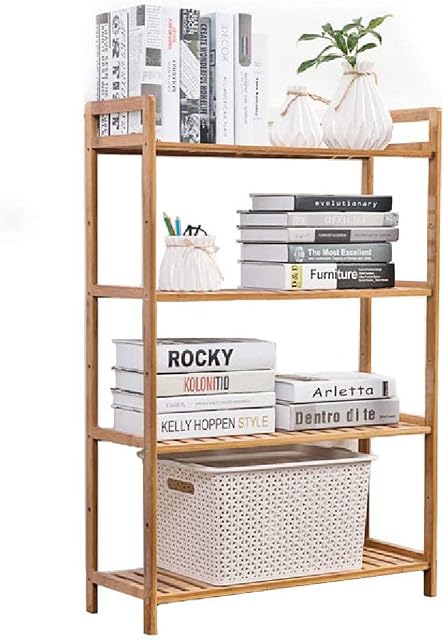 unho Bamboo Shelving Unit Organization, 4 Tier Storage Shelves Adjustable Bookshelf Kitchen Free Standing Storage Unit Plant Stand 26.46 x 9.84 x 38.9