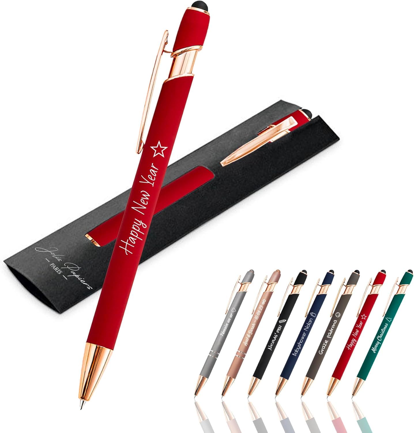 Jolis Papiers 2 in 1 Personalised Pen Copper Rose Gold Edition, Silver, Black, Navy Blue, Taupe, Bordeaux, Green, Pen with personalised text (Bordeaux Copper Edition, 1)