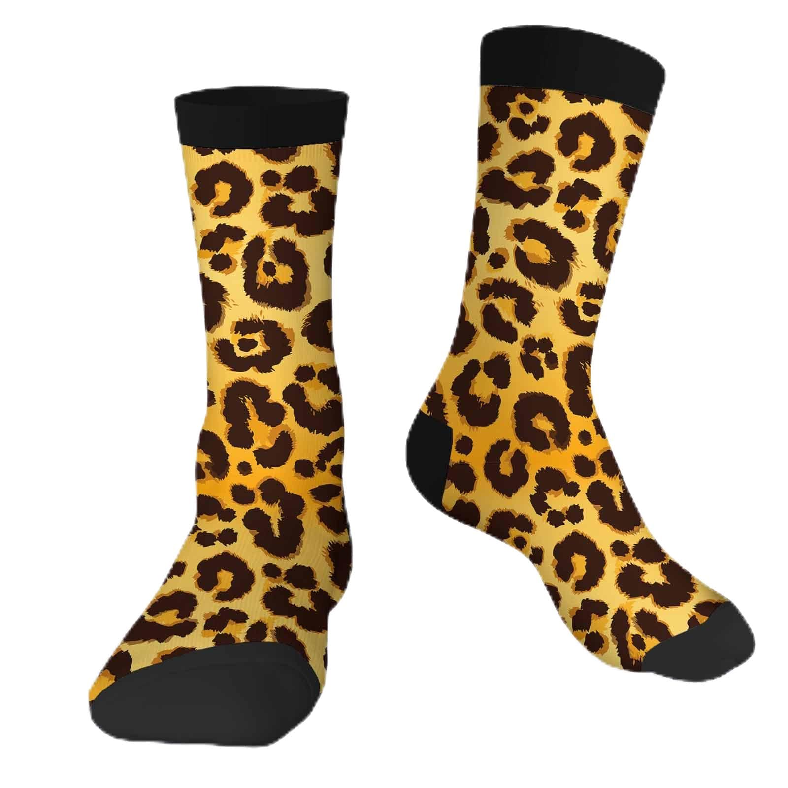 Muntayson Leopard Print Unisex Cushioned Crew Athletic Socks Men & Women Moisture Wicking Breathable Performance