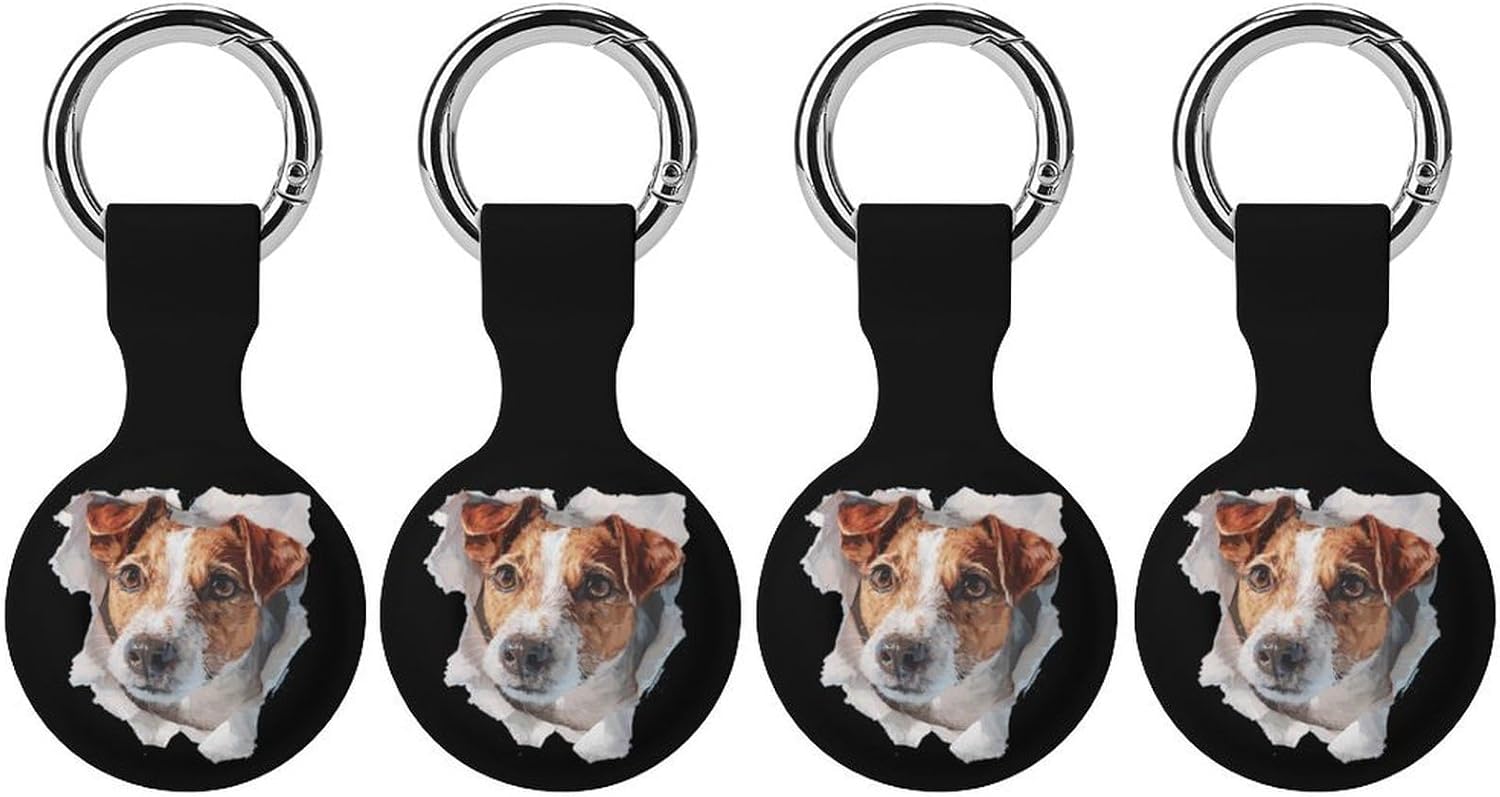 Jack Russell Terrier Dog Tearing Case Compatible with AirTag Holder Cover with Keychain Ring for Bags Luggages