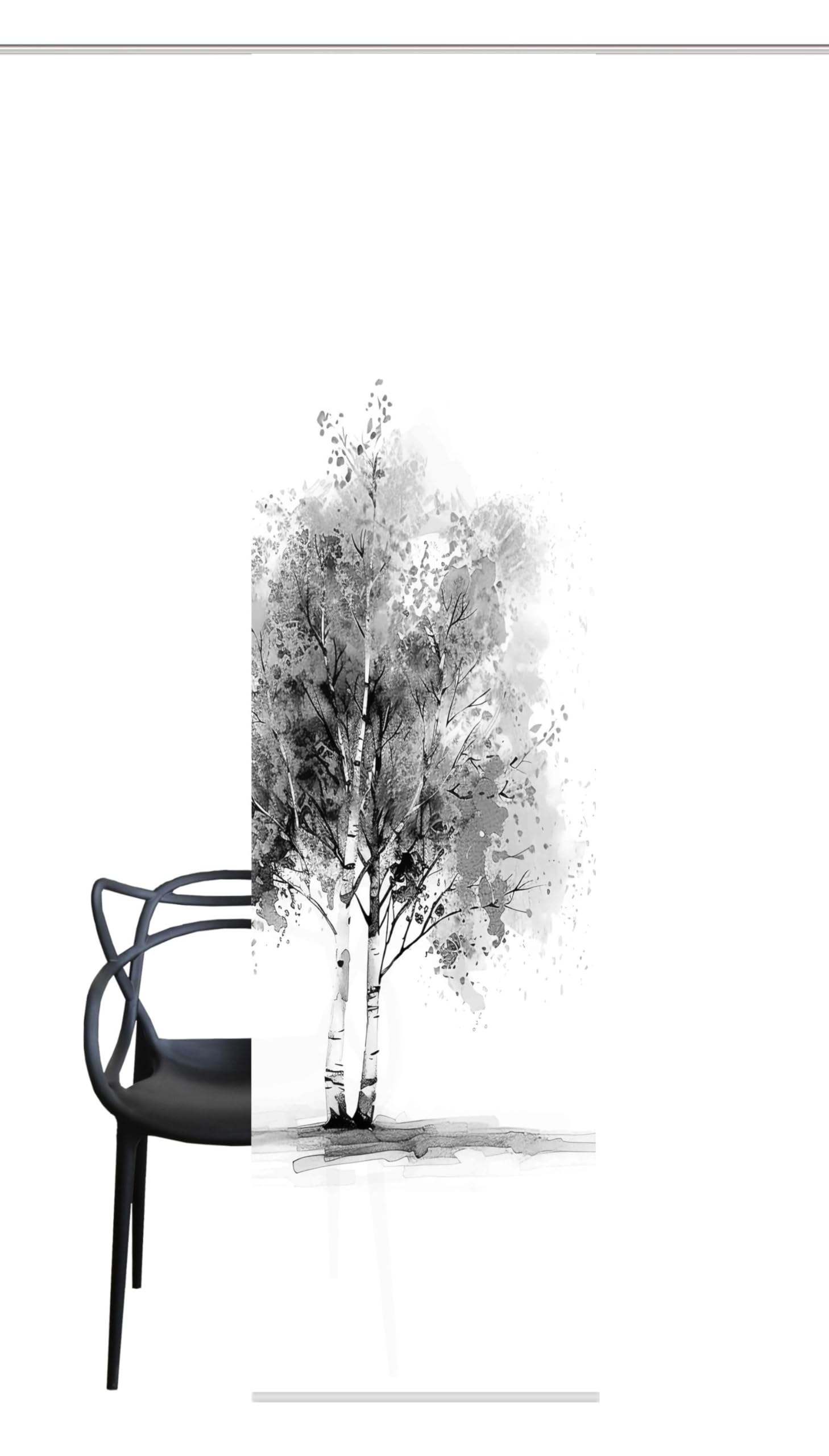 HOME WOHNIDEEN Tree Sliding Curtain, Silk Look, Opaque, 245 x 60 cm, Colour: Grey, Size: 245 x 60 cm, Quantity: 1 x