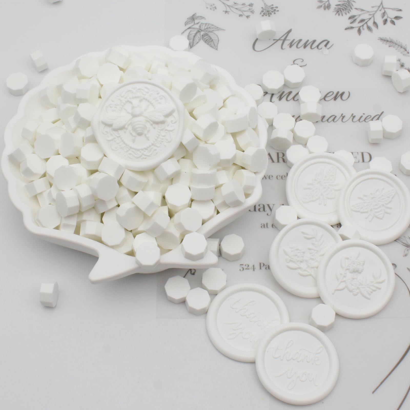 Andotopee White Wax Seal Beads, 360pcs - Premium for Stamp Seals, Octagon, Wedding Invitation, Letter Envelope Seal, DIY Crafts