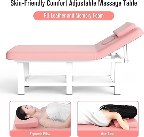 Miniatura 2 de Holaki Mesa de masaje estacionaria profesional de metal con respaldo ajustable, cama de masaje de 31.5 pulgadas de ancho con piel sintética y capa